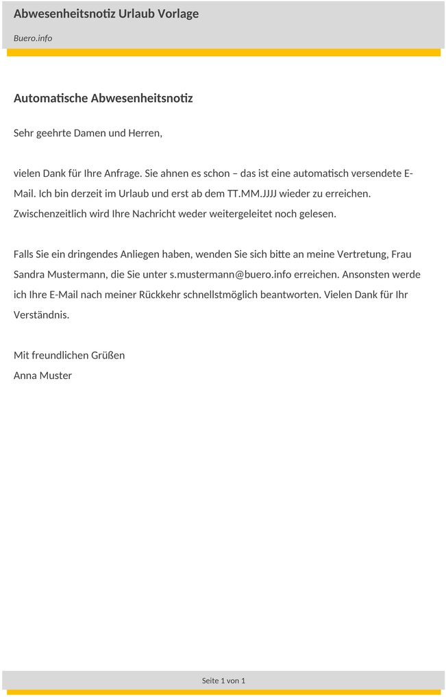 Abwesenheitsnotiz-Urlaub-Vorlage