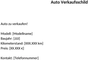 Auto-Verkaufsschild