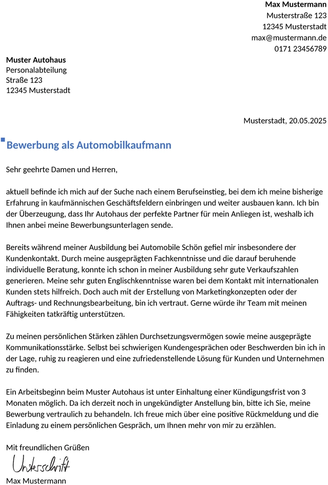 Bewerbung-Automobilkaufmann-Frau-Berufseinstieg