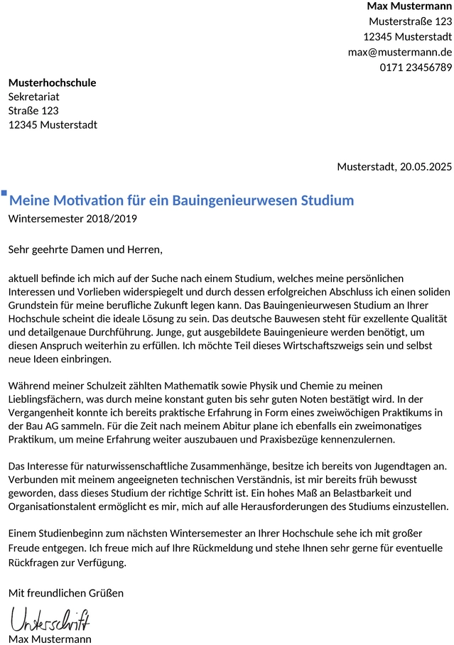 Bewerbung-Bauingenieur-Studium