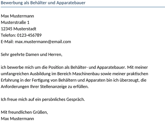 Bewerbung-Behälter-Apparatebauer
