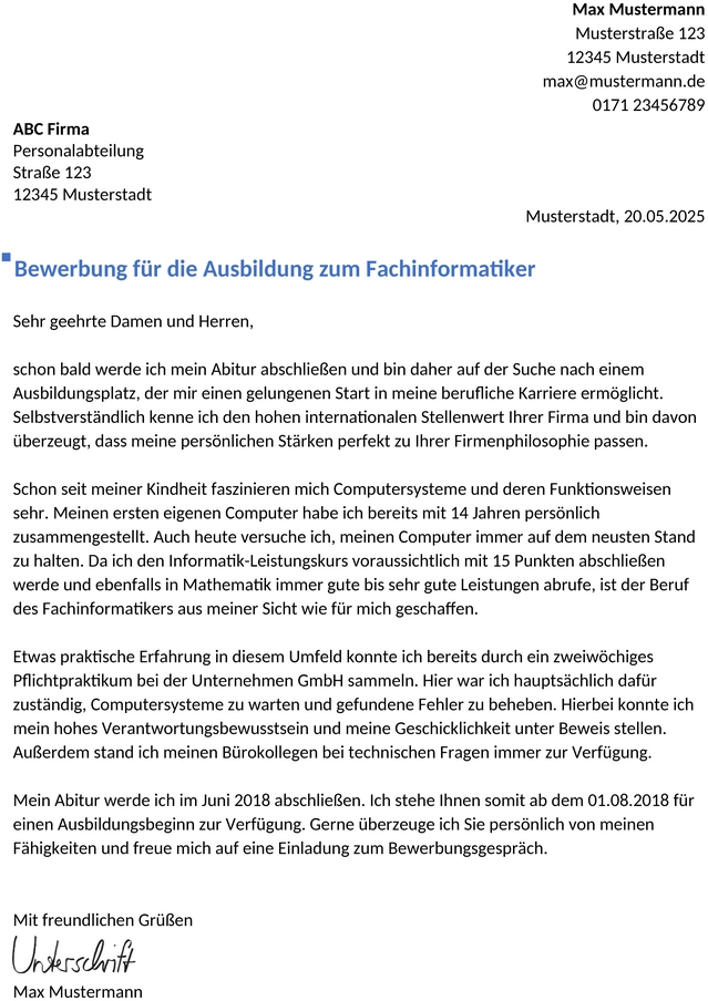 Bewerbung-Fachinformatiker-Ausbildung