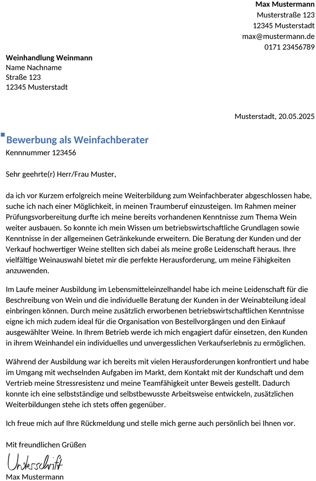 Bewerbungsvorlage-Weinfachberater-Berufseinstieg