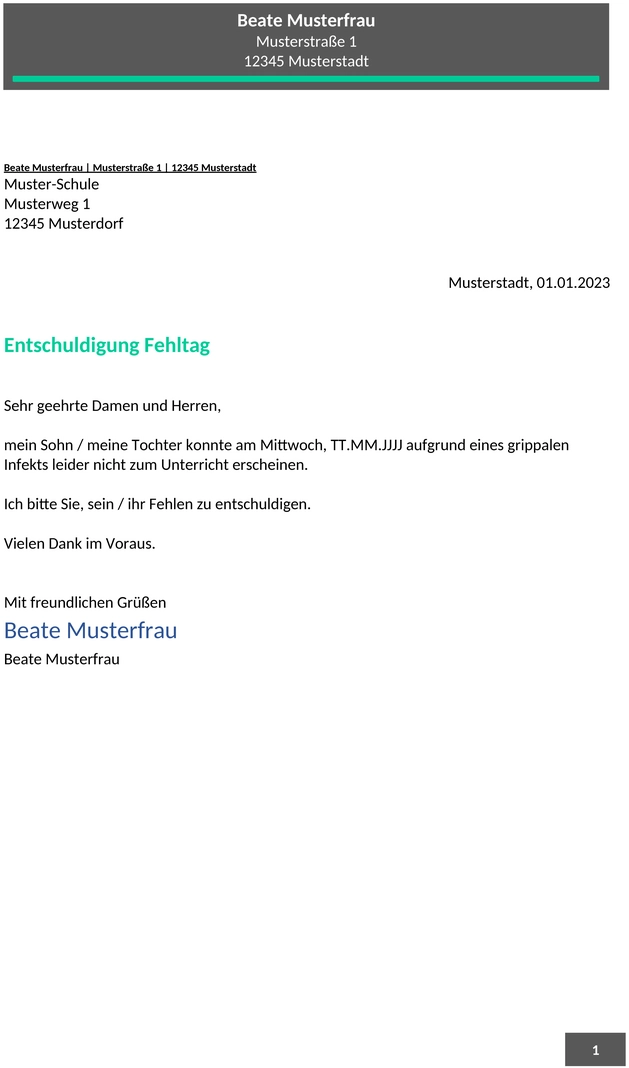 Entschuldigung-Fehltag-Schule
