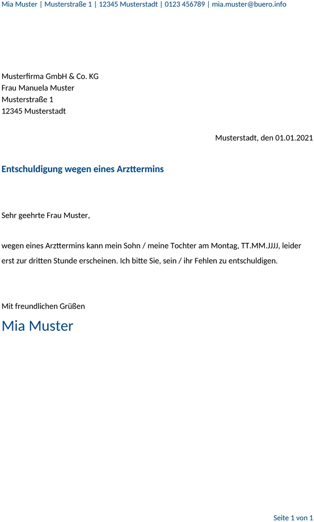 Entschuldigung-Schule-Arzttermin