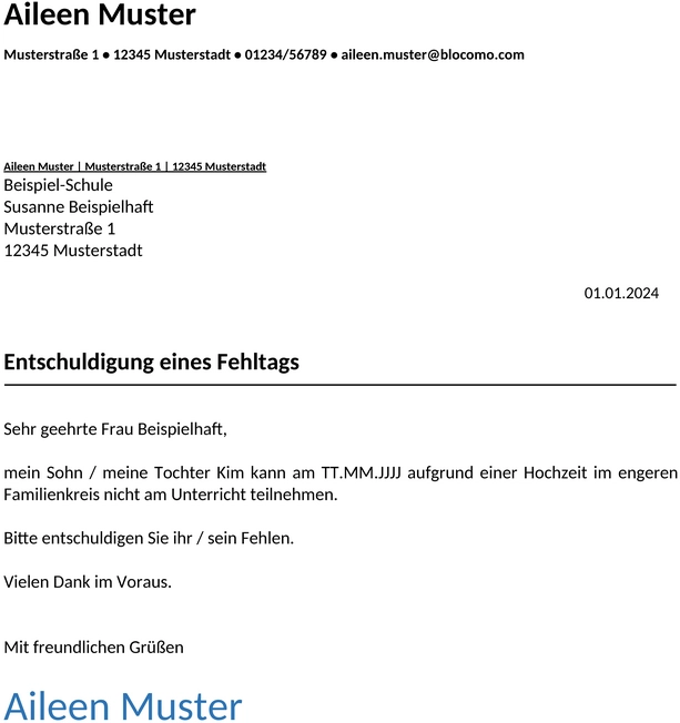 Entschuldigung-Schule-Fehltag-Vorlage