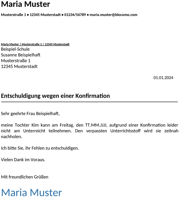 Entschuldigung-Schule-Konfirmation-Vorlage
