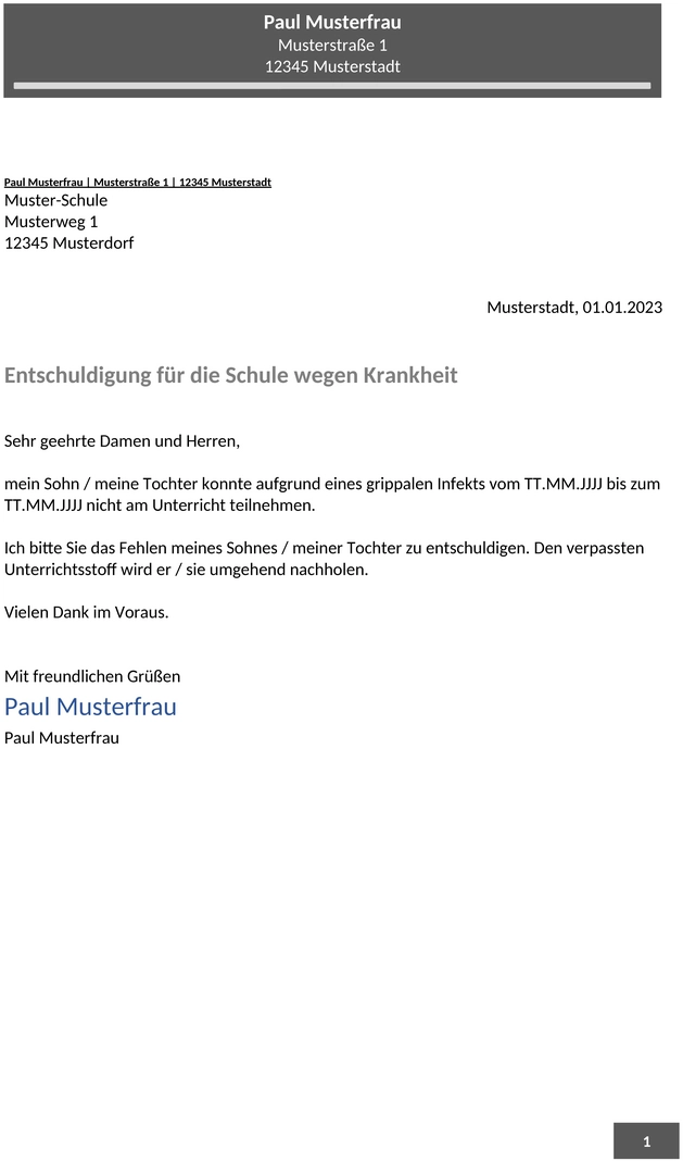 Entschuldigung-Schule-Krankheit-Vorlage