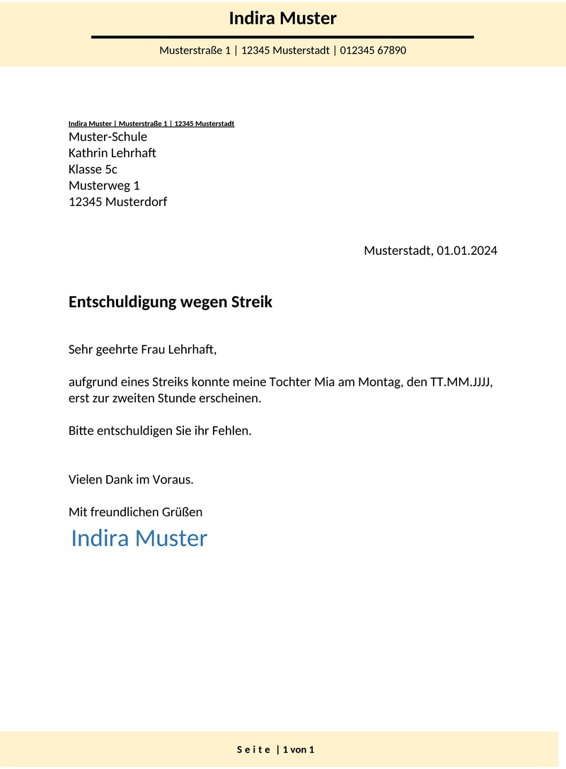 Entschuldigung-Schule-Streik