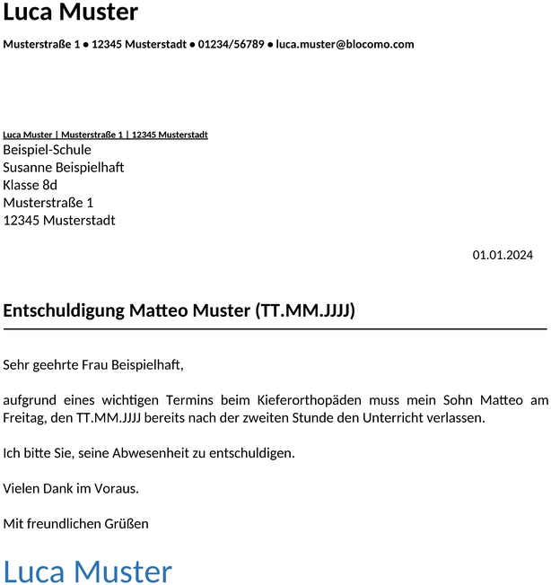 Entschuldigung-Schule-Termin-Vorlage