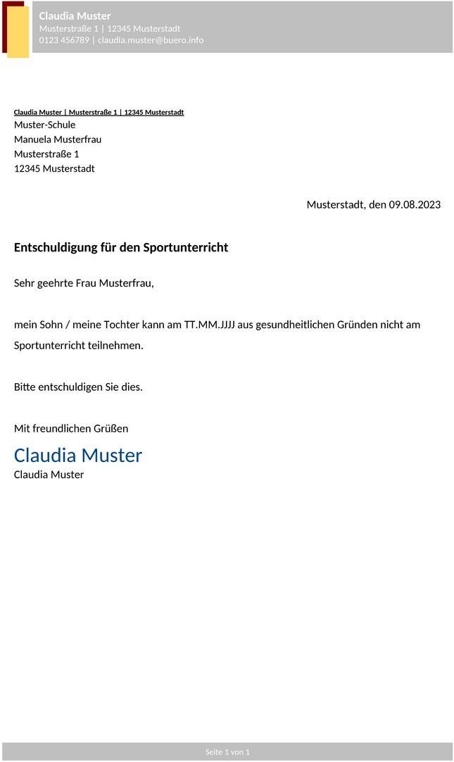 Entschuldigung-Sportunterricht-Schule-Vorlage