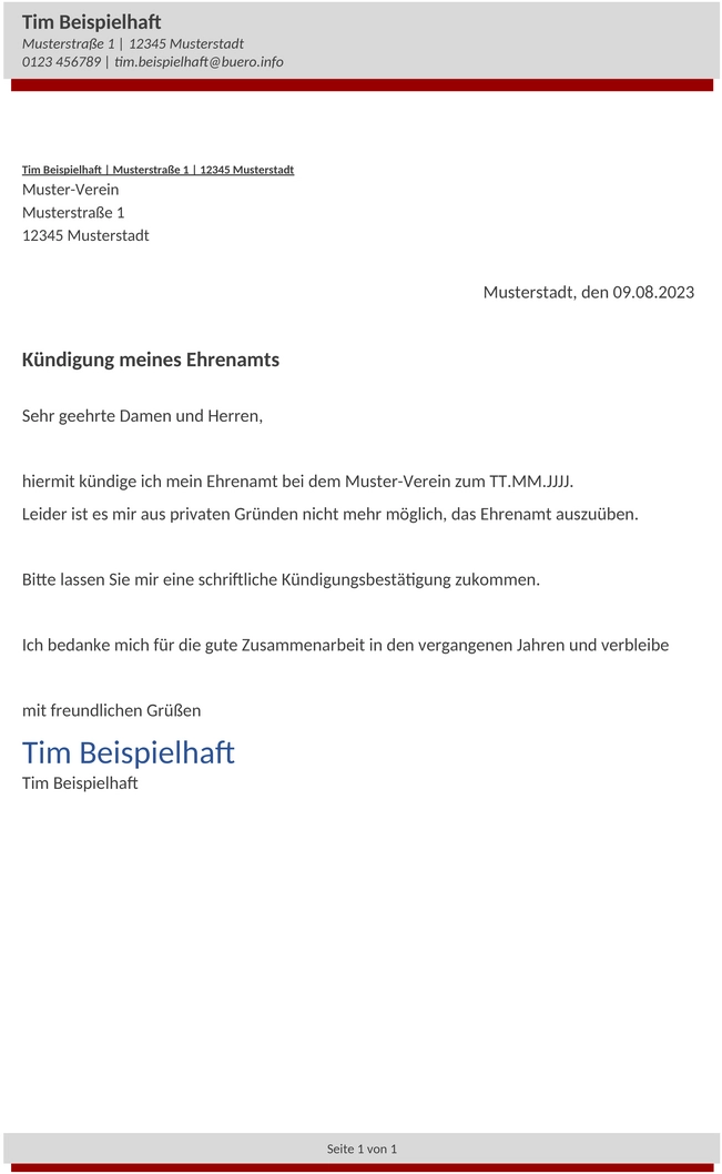 Kuendigung-Ehrenamt