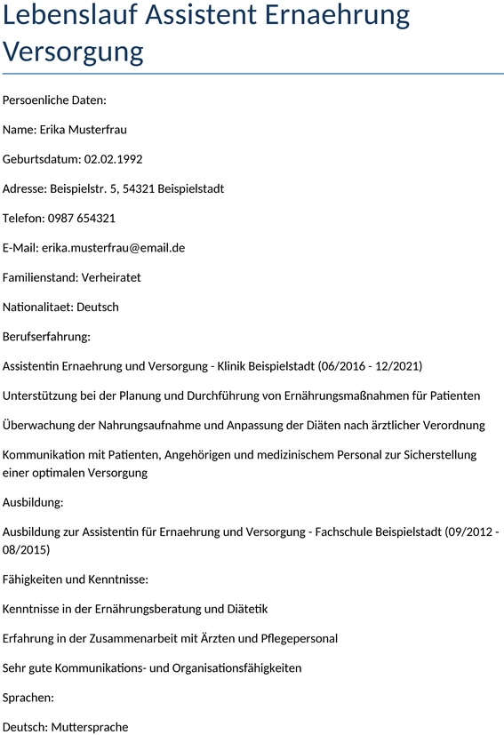 Lebenslauf-Assistent-Ernaehrung-Versorgung