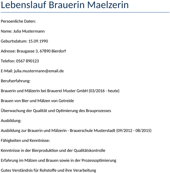 Lebenslauf-Brauerin-Maelzerin
