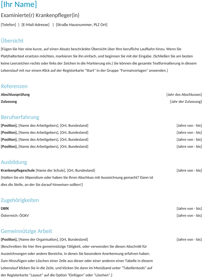 Lebenslauf-Examinierte-Krankenschwester