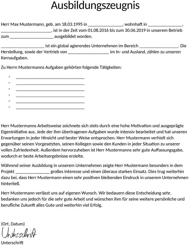 Muster-Ausbildungszeugnis-Gut