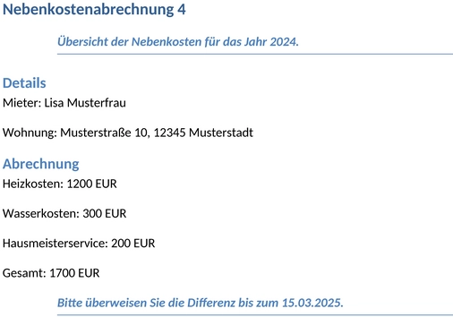 Nebenkostenabrechnung-Vorlage