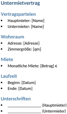 Untermietvertrag-Vorlage