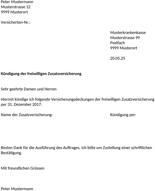 Zusatzversicherung-Kuendigungsvorlage
