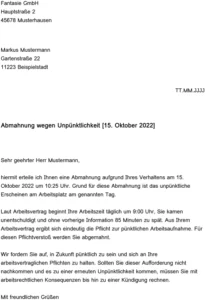 abmahnung-wegen-unpuenktlichkeit-vorlage