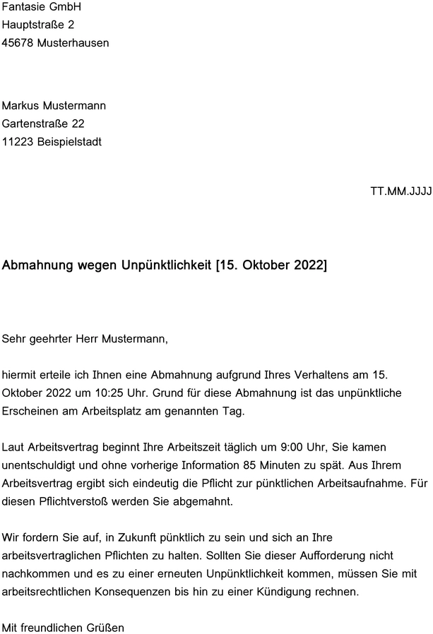 abmahnung-wegen-unpuenktlichkeit-vorlage