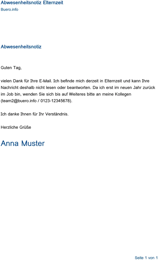 abwesenheitsnotiz-elternzeit-vorlage