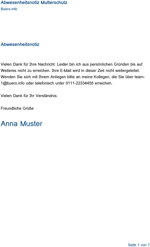 abwesenheitsnotiz-mutterschutz-vorlage