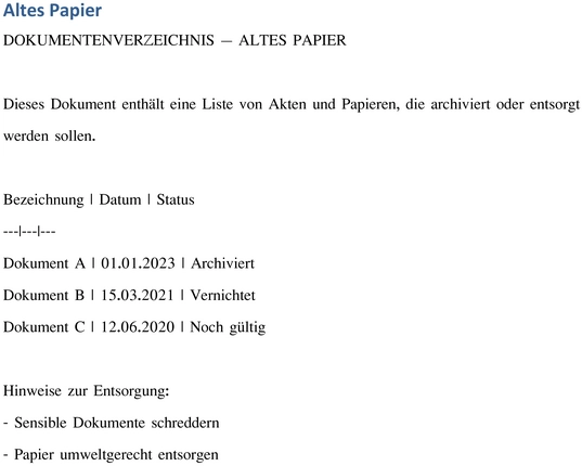 altes-papier-dokumentenverzeichnis