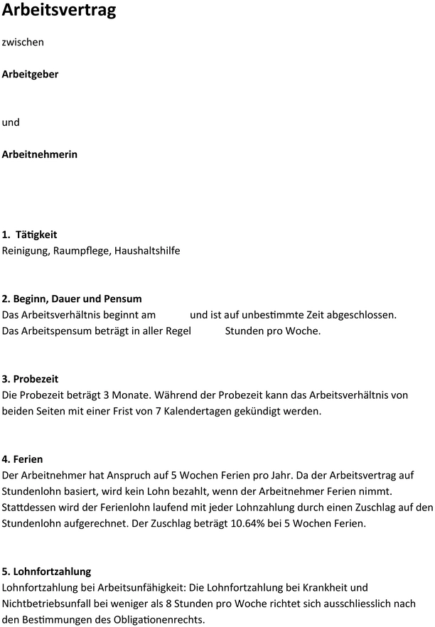 arbeitsvertrag-reinigungskraft-unbefristet-arbeitsverhaeltnis