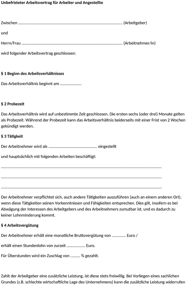 arbeitsvertrag-unbefristet-vorlage