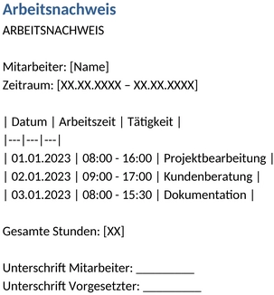 arbeitszeitnachweis