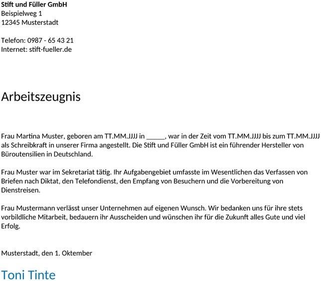 arbeitszeugnis-vorlage-einfach