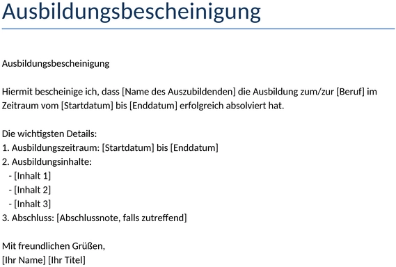 ausbildungs-bescheinigung