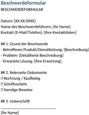 beschwerdeformular-vorlage