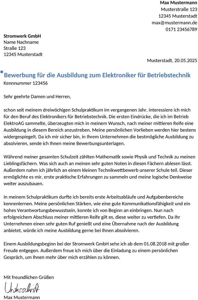 bewerbung-elektronikerin-ausbildung