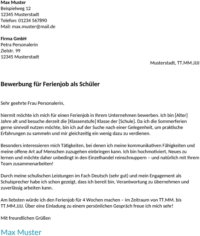 bewerbung-ferienjob-vorlage-word
