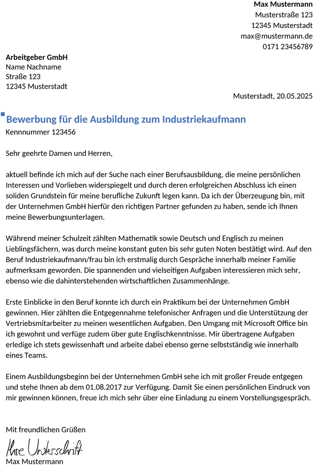 bewerbung-industriekaufmann-frau-ausbildung