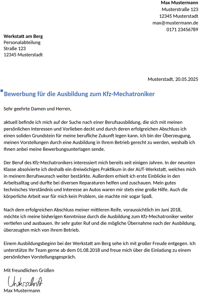 bewerbung-kfz-mechatroniker-ausbildung