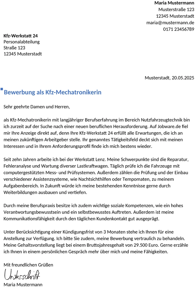 bewerbung-kfz-mechatroniker-berufserfahren