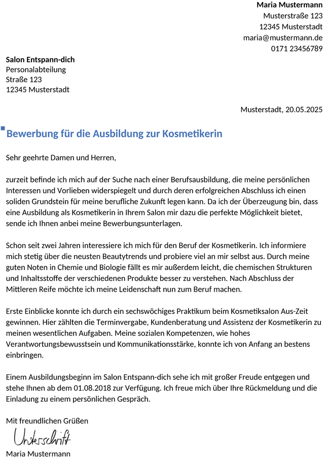 bewerbung-kosmetikerin-ausbildung