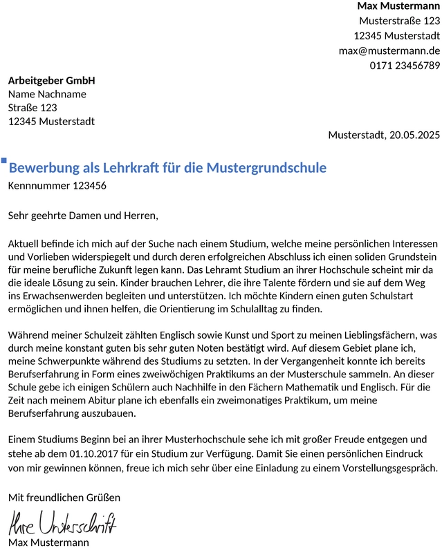 bewerbung-lehrerin-studium