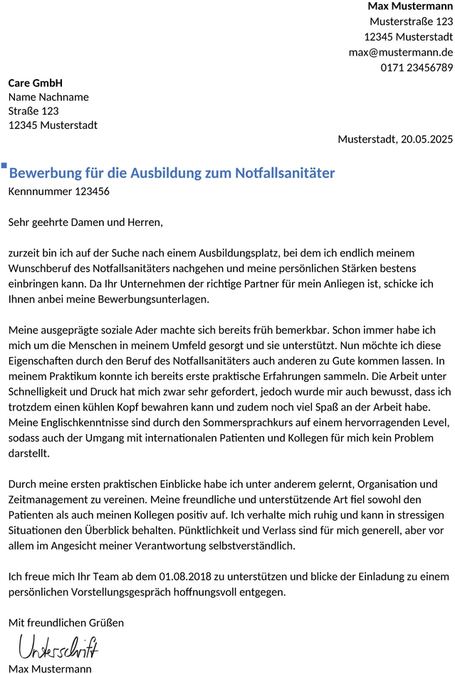bewerbung-notfallsanitaeter-ausbildung