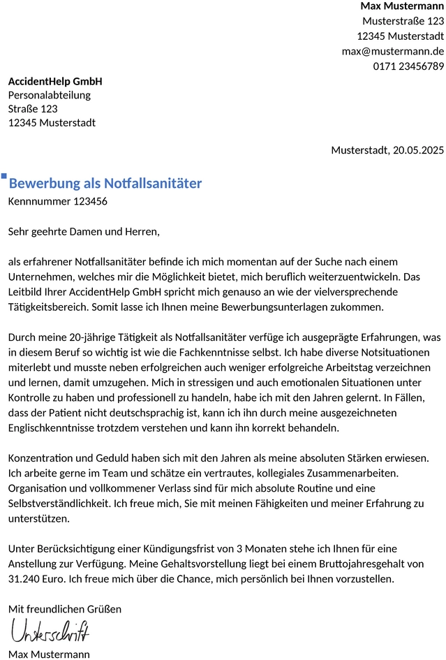 bewerbung-notfallsanitaeter-berufserfahren