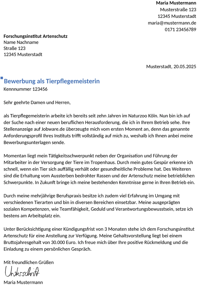 bewerbung-tierpflegerin-berufserfahren