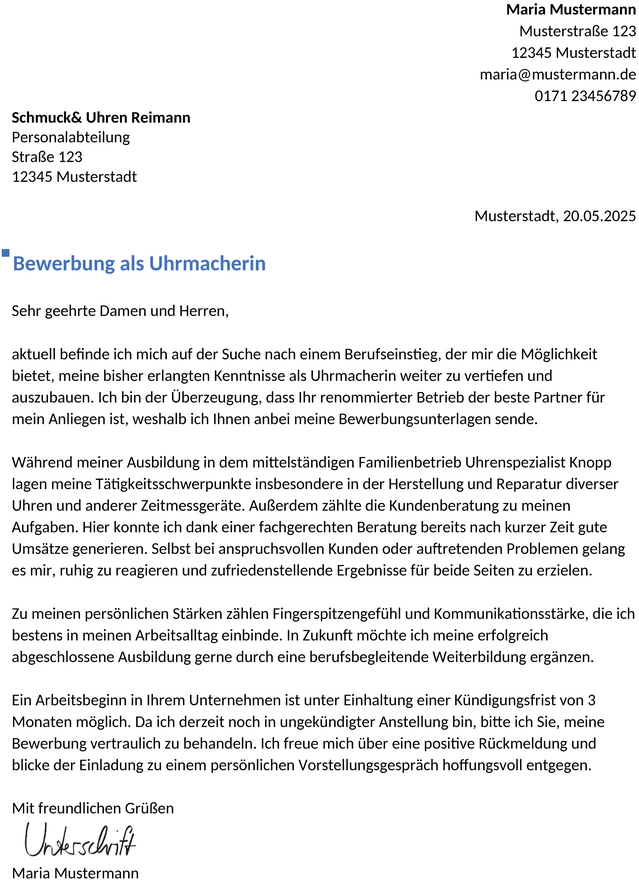 bewerbung-uhrmacher-berufseinstieg