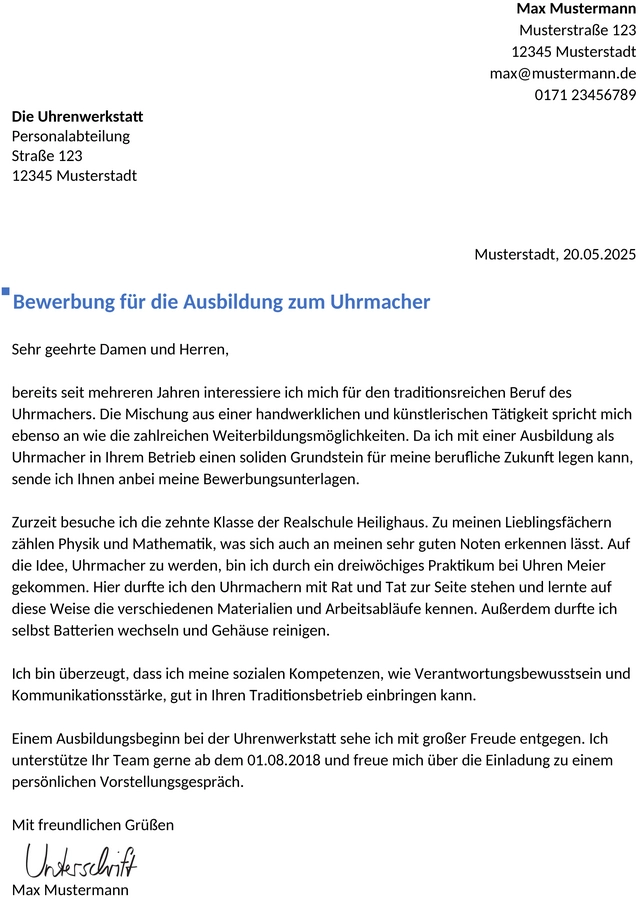 bewerbung-uhrmacherin-ausbildung