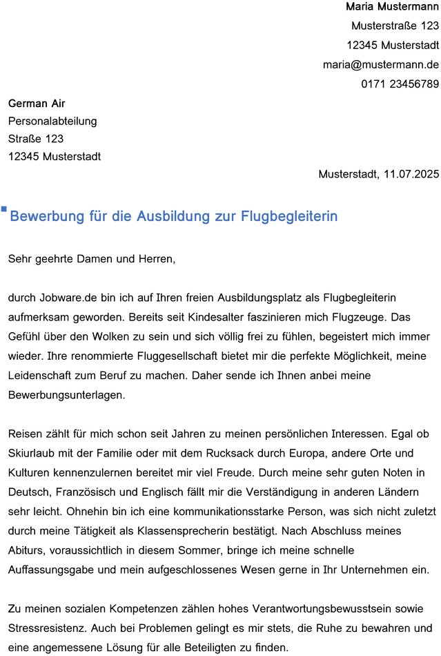 bewerbung-vorlage-flugbegleiterin-ausbildung