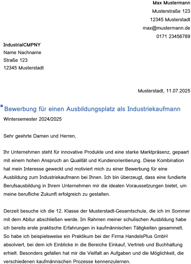 bewerbung-vorlage-industriekaufmann-ausbildung