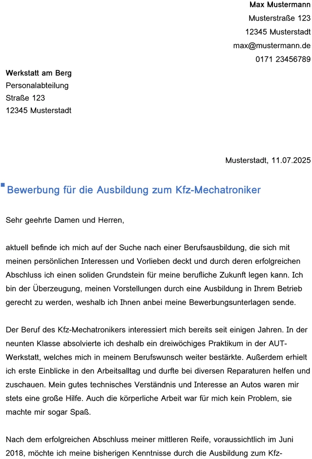 bewerbung-vorlage-kfz-mechatroniker-ausbildung