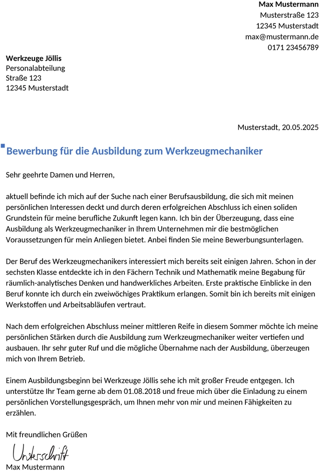 bewerbung-werkzeugmechaniker-ausbildung